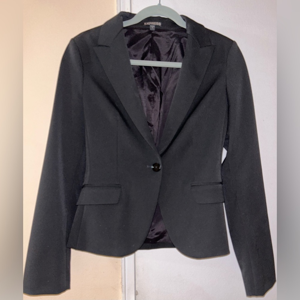 Express Women’s One Button Lined Black Blazer